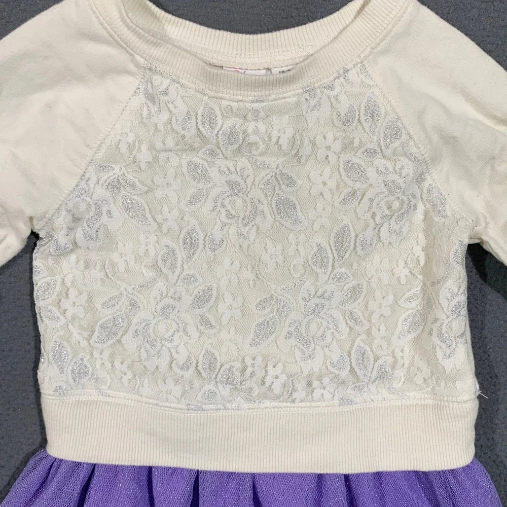 Childrens Place Tutu Dress Girls 18-24M Cream Lace Purple Glitter Tulle Skirt